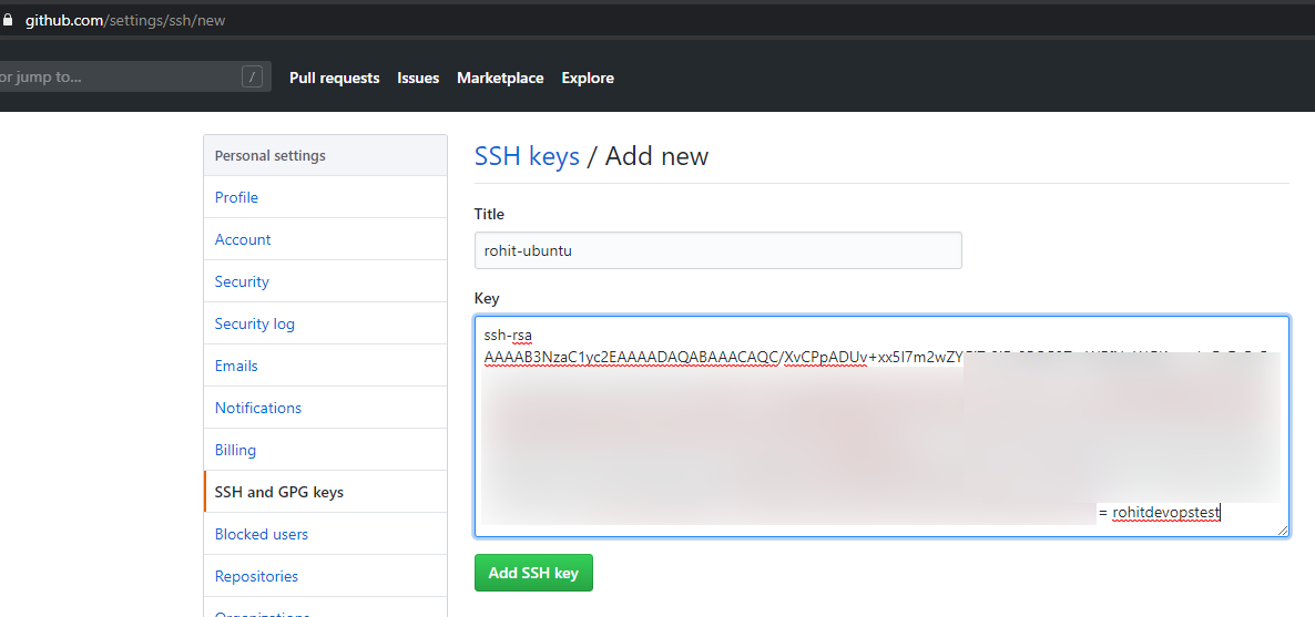 paste ssh public key